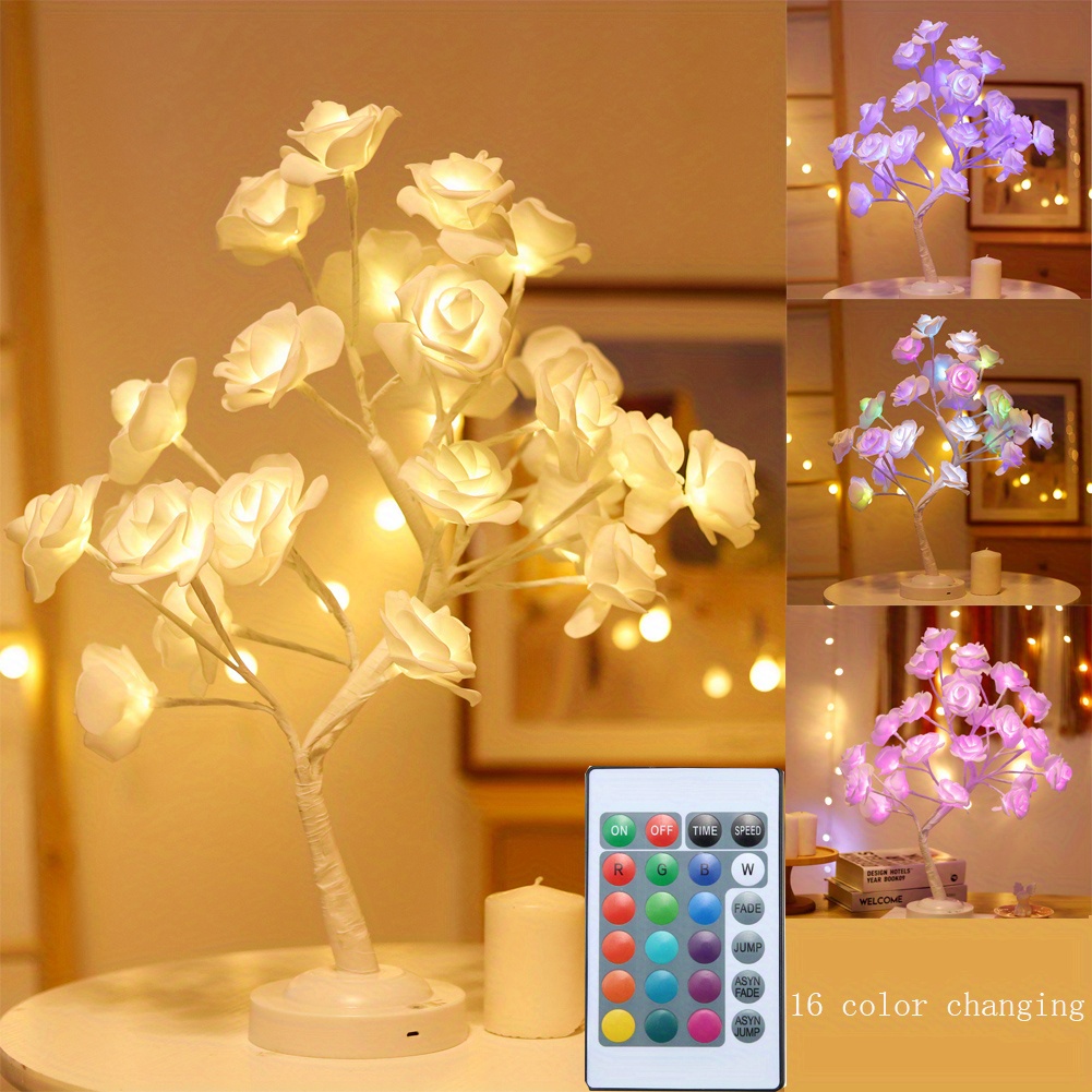 

16 Colors Lamp, Color Changing Rose Table Lamp, Flower Lamp Gift For Mother’s Day, Lighted Tabletop Tree For Christmas Valentine’s Day Wedding Decor