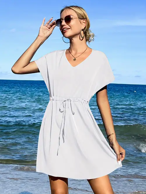 womens swimsuit coverup short sleeve beach cover up dress v neck bikini beachwear s-2xl cute swim suits for women 2024 plus sizes beach dress with drawstring swimwear soft and lightweight bathing suit womens swimsuit coverup short sleeve beach cover up dress v neck bikini beachwear s-2xl cute swim suits for women 2024 plus sizes beach dress with drawstring swimwear soft and lightweight bathing suit