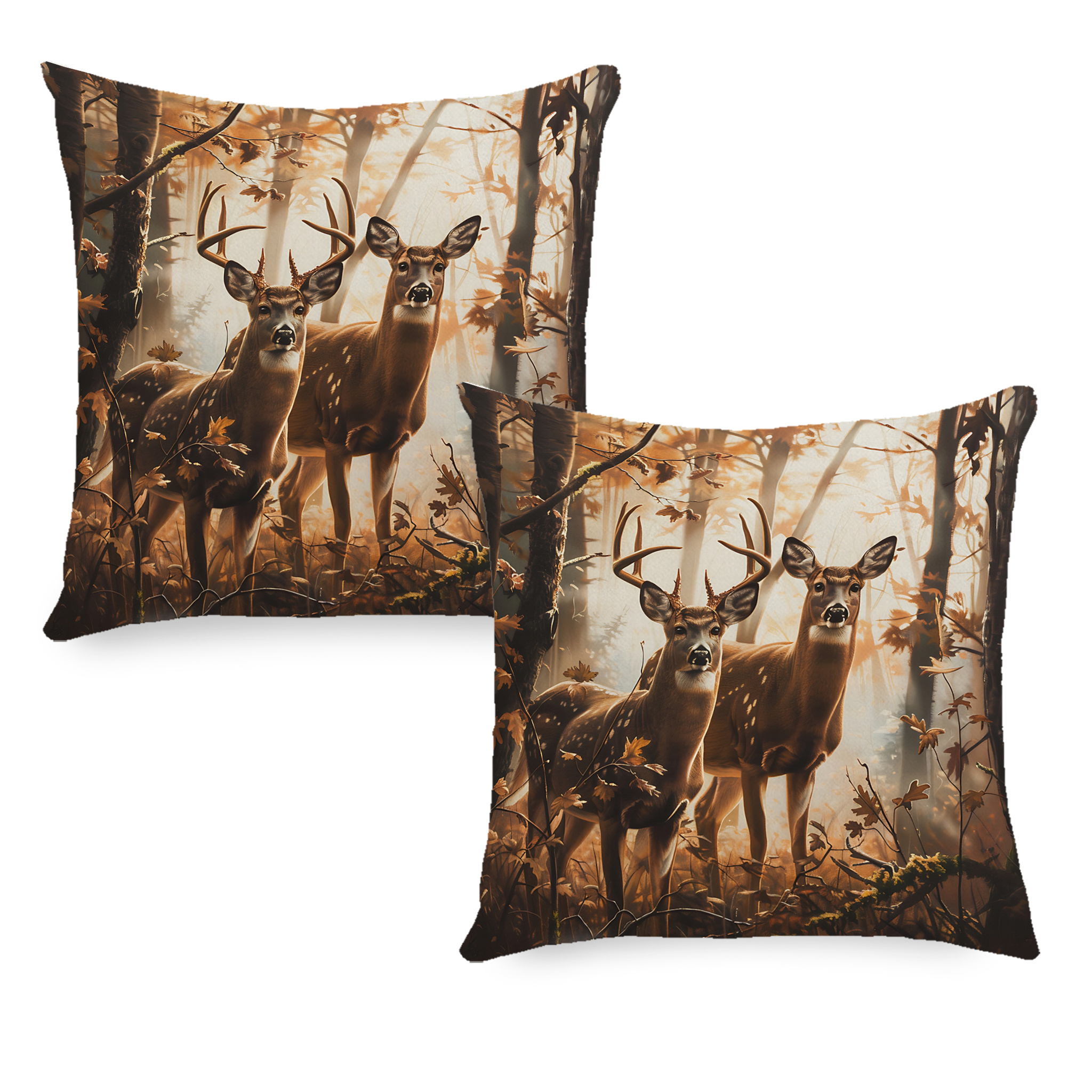 TEMU 2pcs Rustic Deer In The Decorative Polyester Throw Pillow Covers, 18x18in, Single-sided Print, Zip Closure - Sofa, Bedroom, Living Room Christmas & Halloween Decor