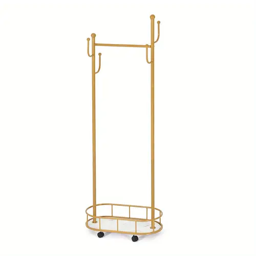 gold clothing rack with wheels rolling clothes rack with storage basket metal moveable coat rack stand modern garment rack for hanging clothes for bedroom boutiques heavy duty coat hanger rack