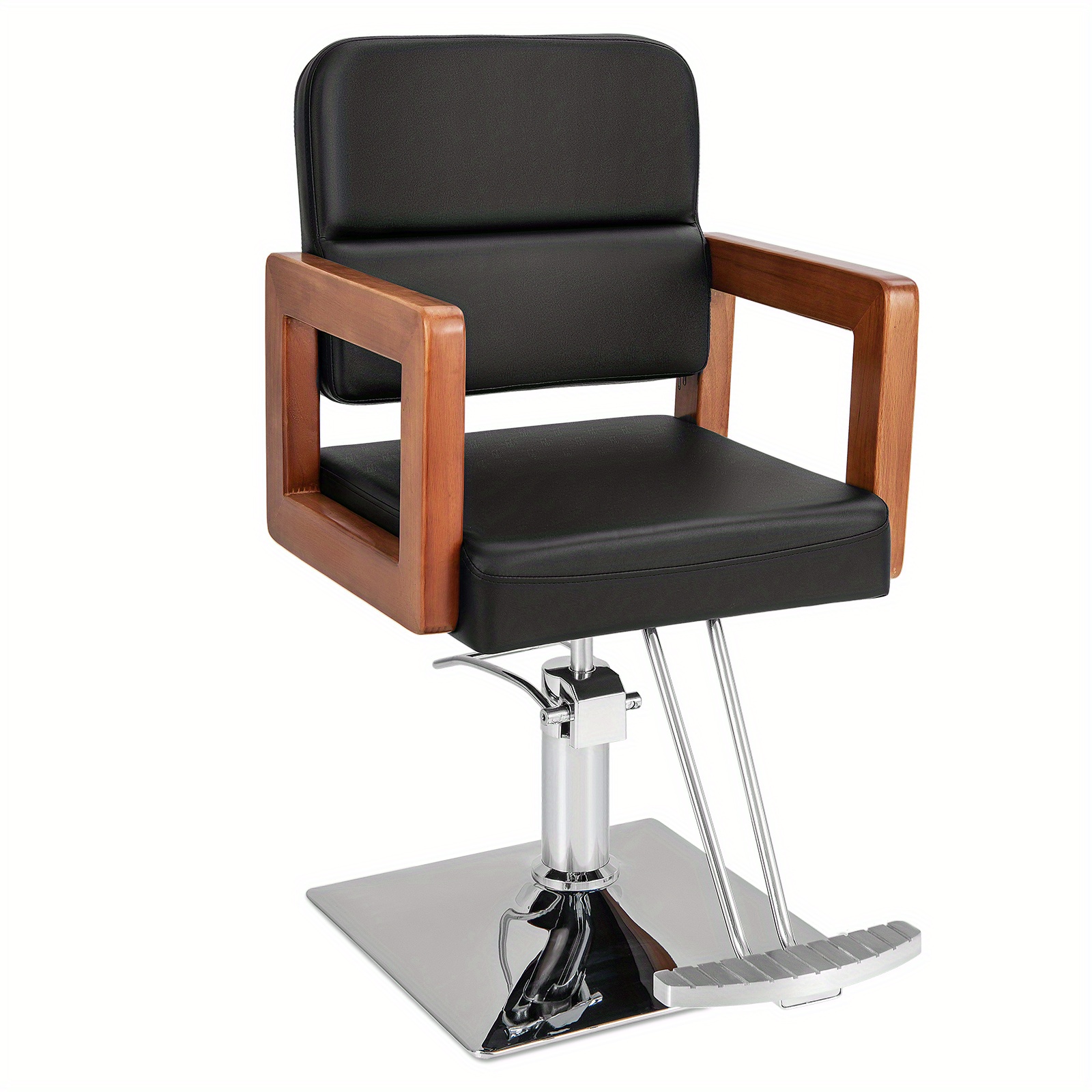 Elegant Red & Wood Hydraulic Barber Chair With , Height Adjustment, Heavy-duty Metal Base, Solid Wood Armrests - Ideal For Hair , , Spa Professionals, 330 Lbs Capacity, Barber Accessories