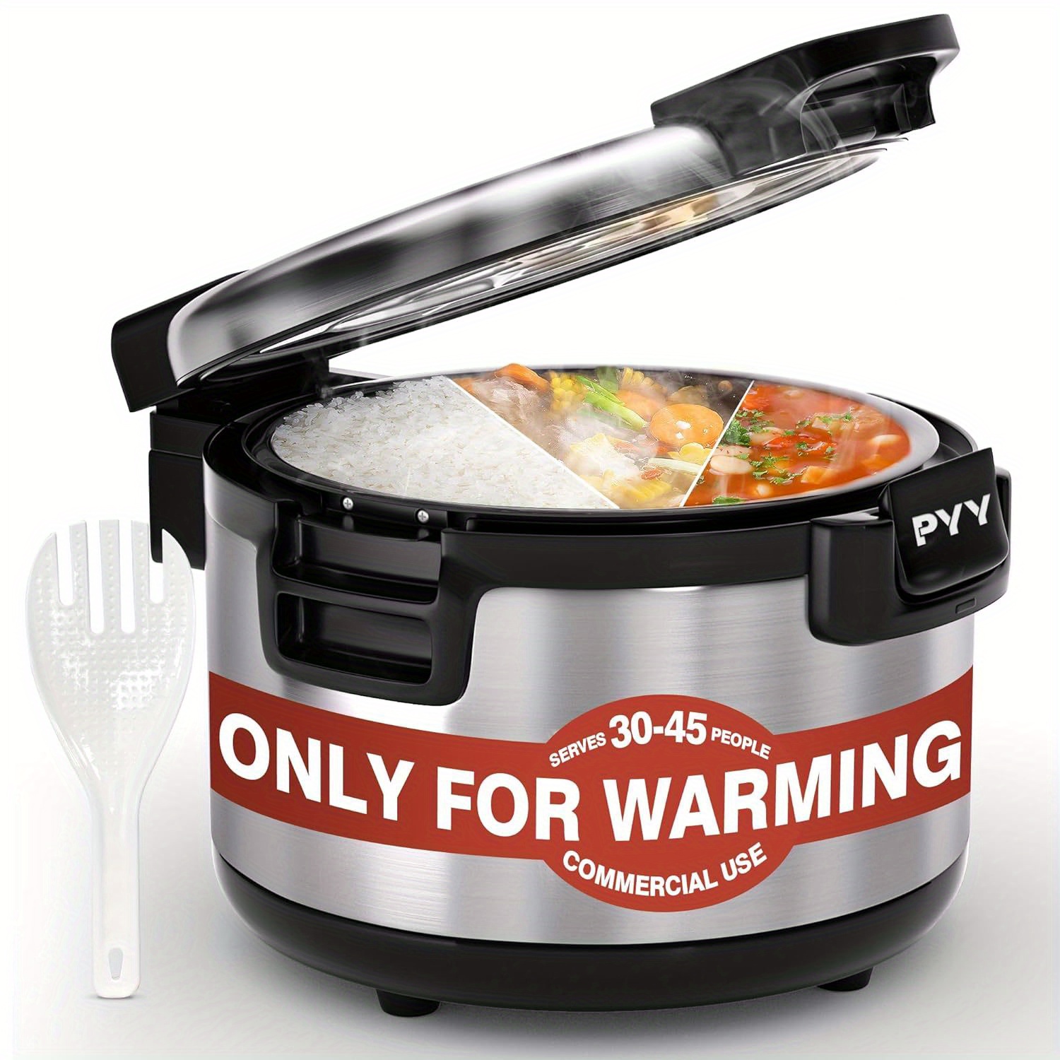 

Pyy Commercial Rice Warmer, 18qt/100cup Portable Food & Rice Warmer (not A Cooker) Stainless Steel Exterior, Inner Pot Fit For Restaurant