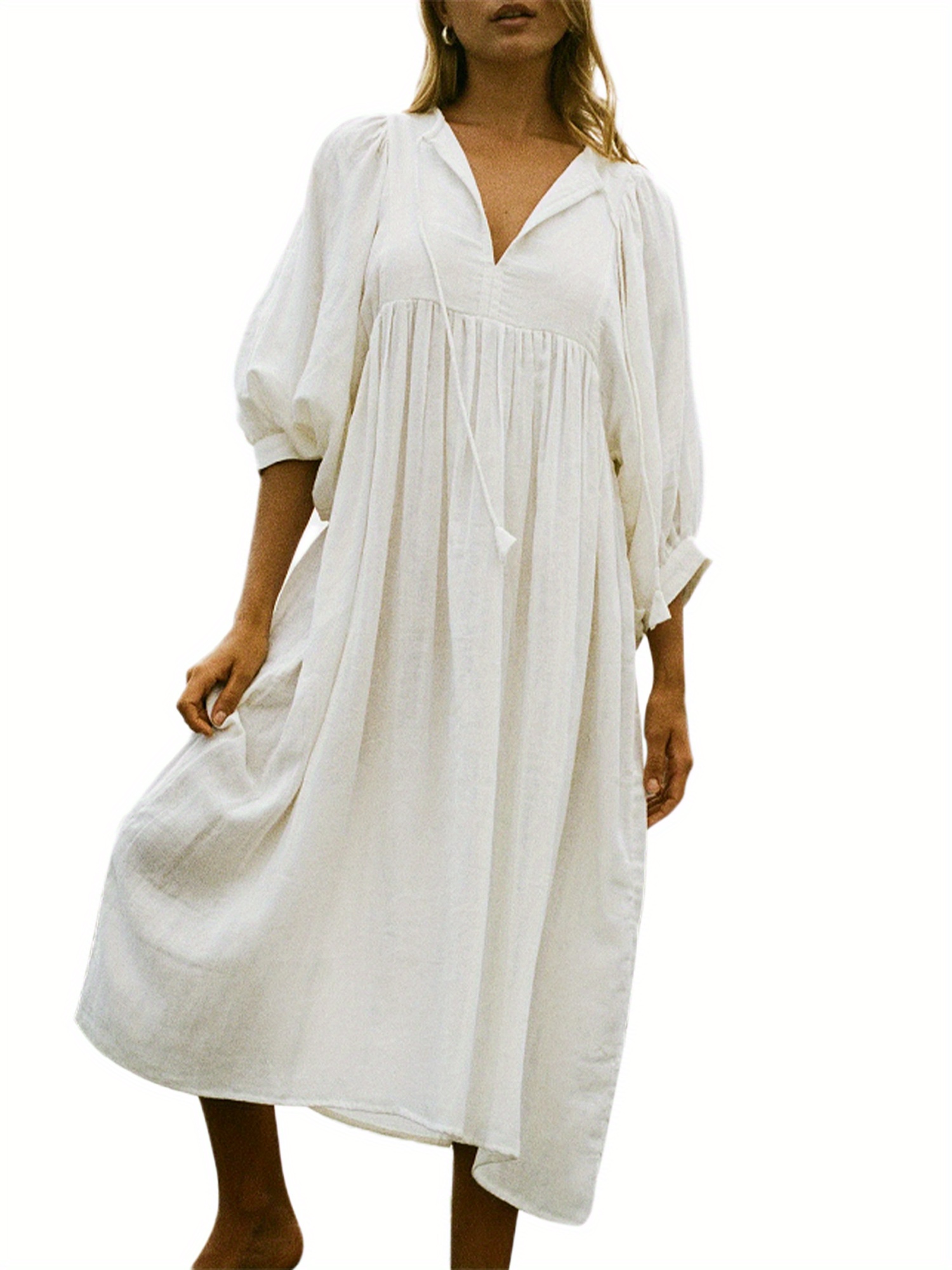 chinese dress ladies Kubbon Womens Summer Dress Loose Flowy V Neck Sleeveless Tiered Swing Maxi  Dress Solid Color Beach Long Dress at Amazon Women's Clothing store