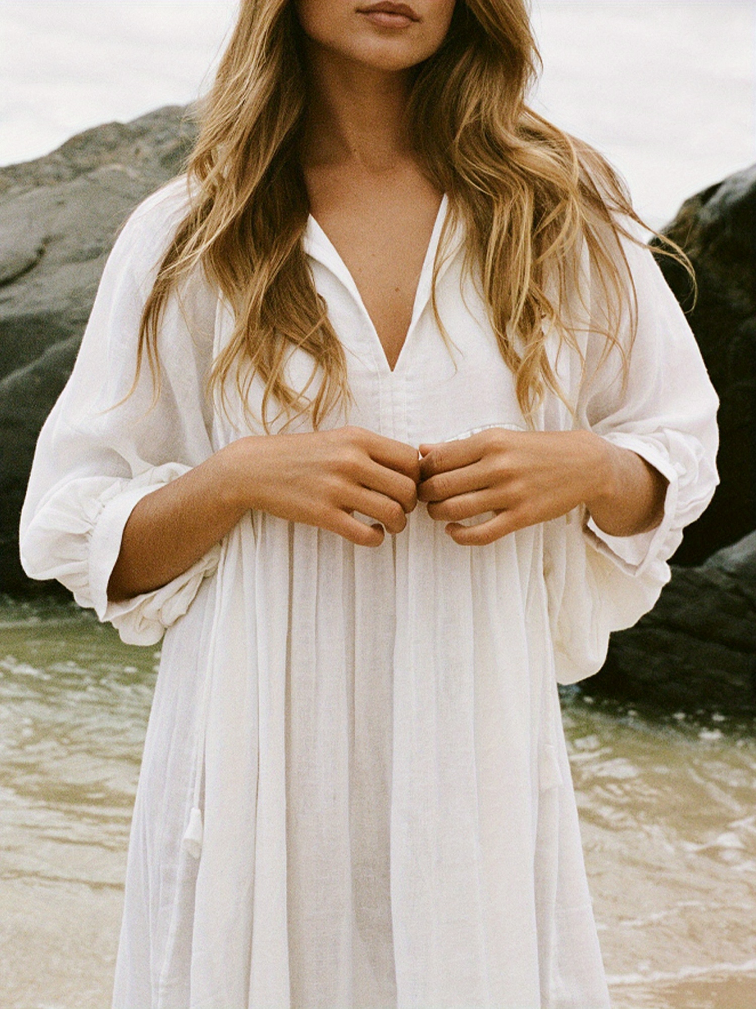 Women'S Cotton Midi Dress womens cotton midi dress casual loose fit 3 4 sleeves - Temu