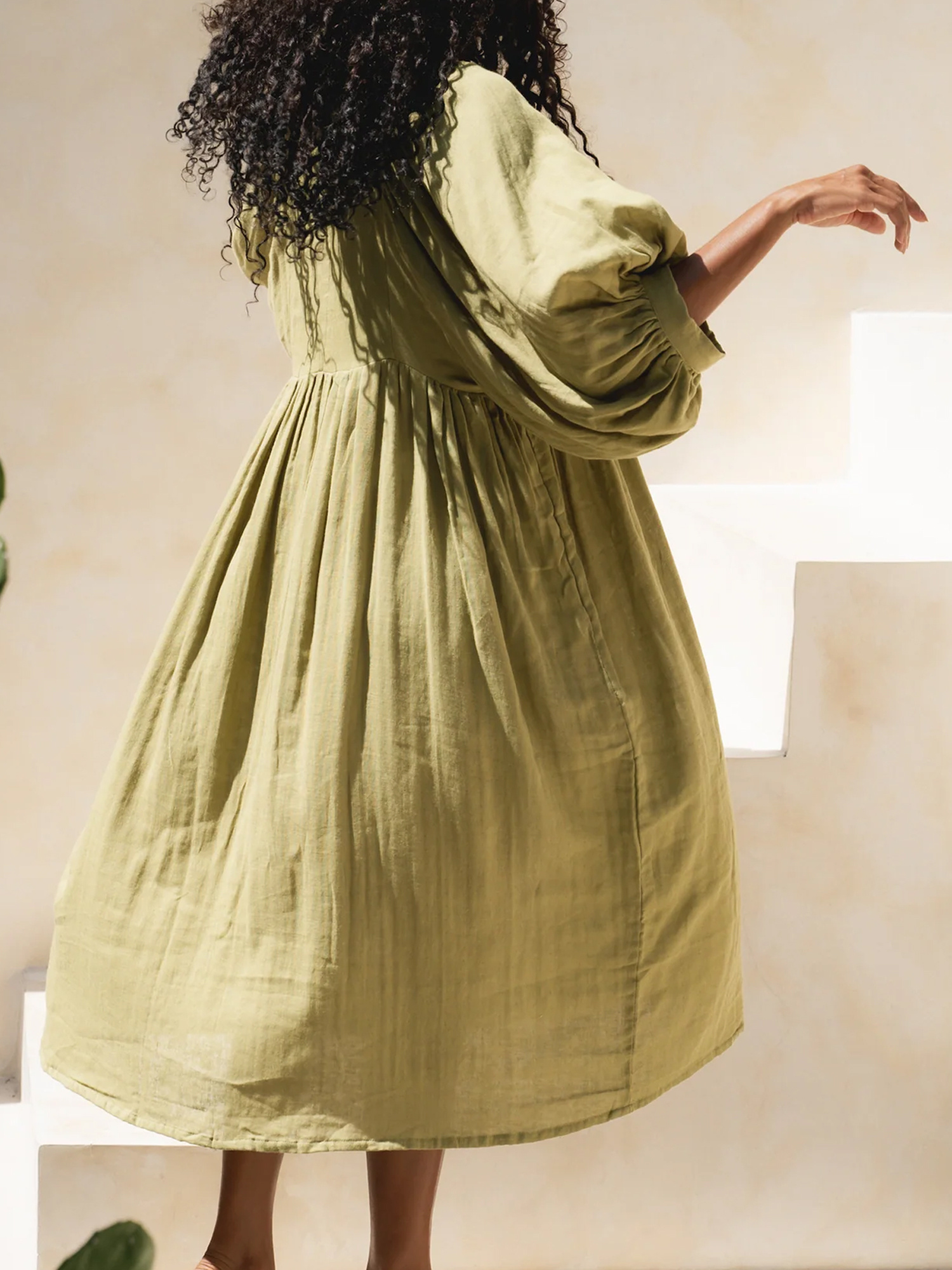 green emerald velvet dress Summer Linen Midi Dress