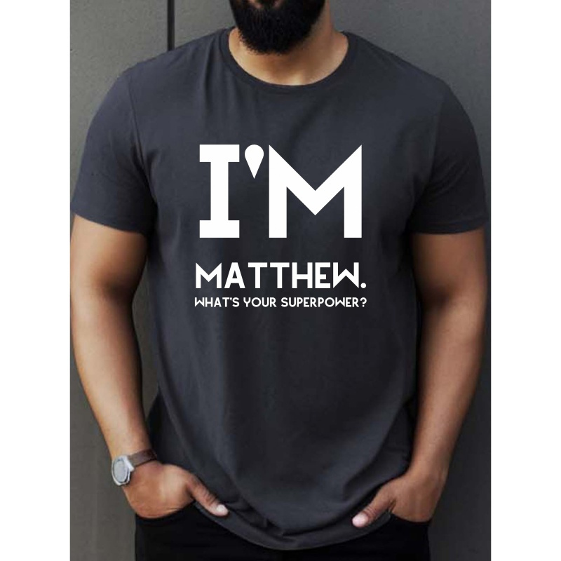 

Superpower Matthew Print Tee Shirt, Men's Fashion Round Neck Short Sleeve T-shirt, Summer Casual Top