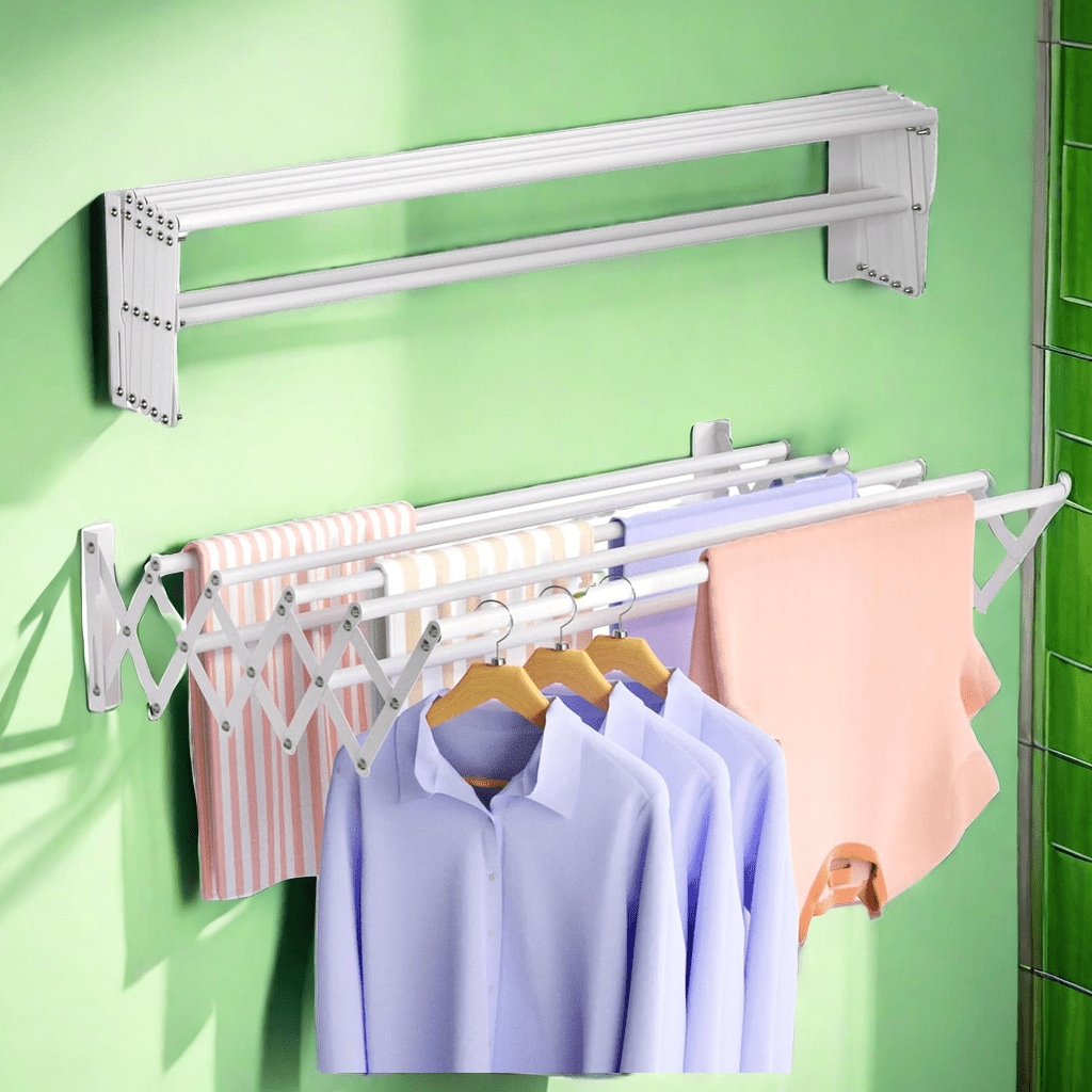 Versatile, Expandable Stainless Steel Wall-Mounted Clothes Rack with Rods  Laundry, Bathroom Balcony Use, Indoor/Outdoor Compatible,