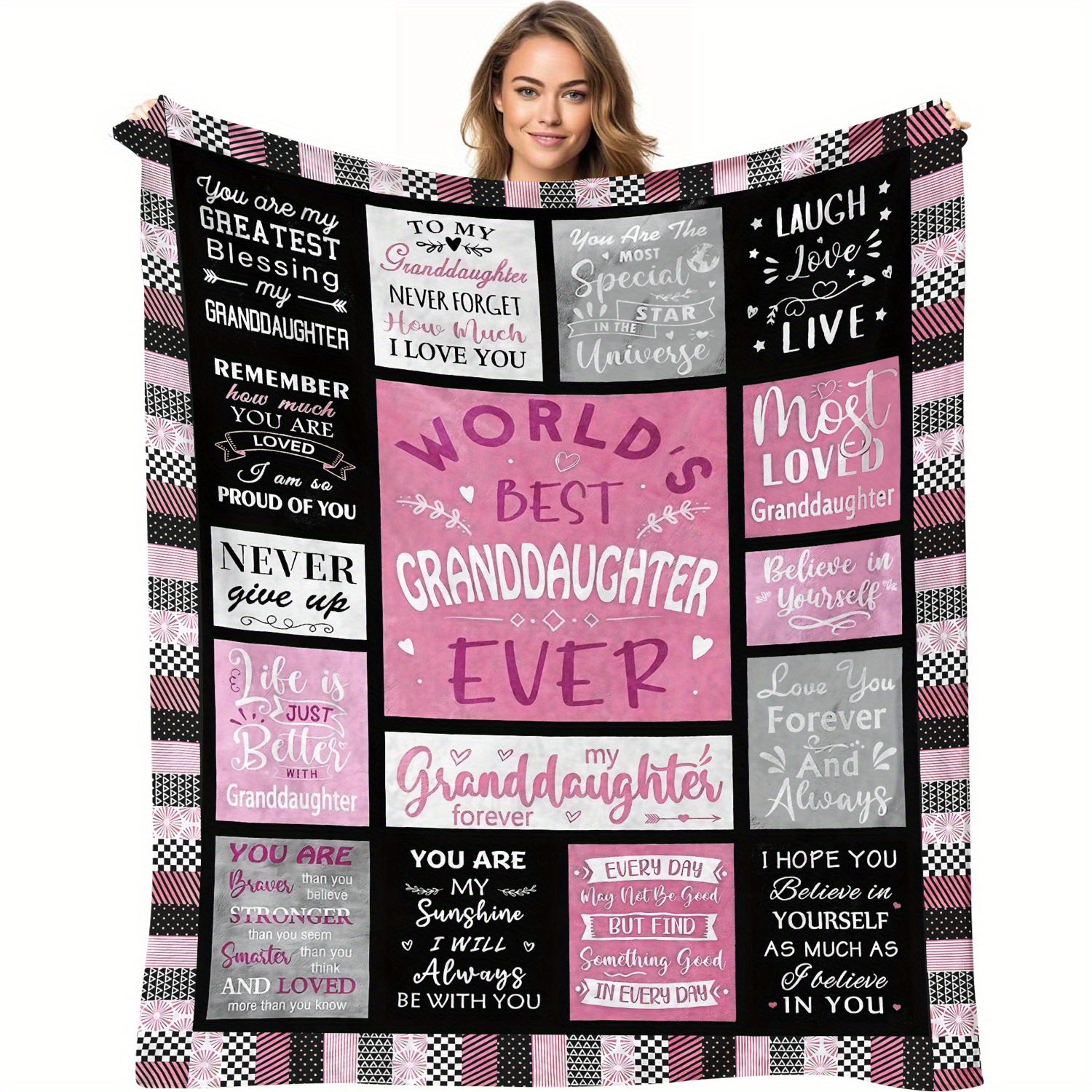 

Vintage Granddaughter Themed Flannel Fleece Throw Blanket - All Seasons Soft Cozy Digital Print Knitted Blanket For Sofa, Tv, Special Gift - Polyester, Lightweight 200-250g - Various Sizes