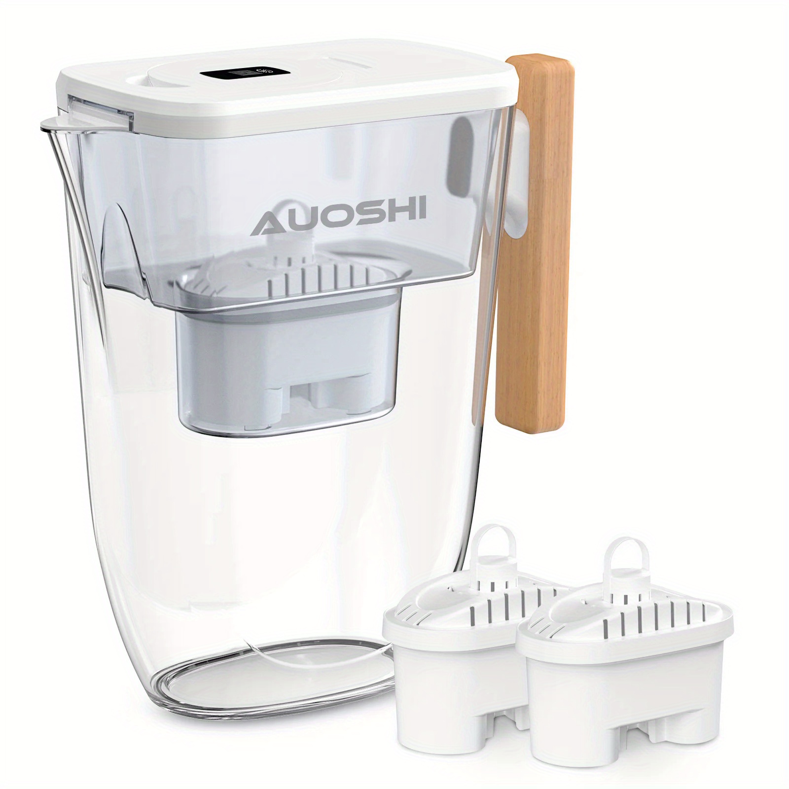 

Auoshi Large Water Filter Pitcher 14-cup Capacity Water Filtration System For Tap And Drinking Water With Smart Filter Change Indicator And 2 Filters Lasts 6 Months, Bpa Free, White