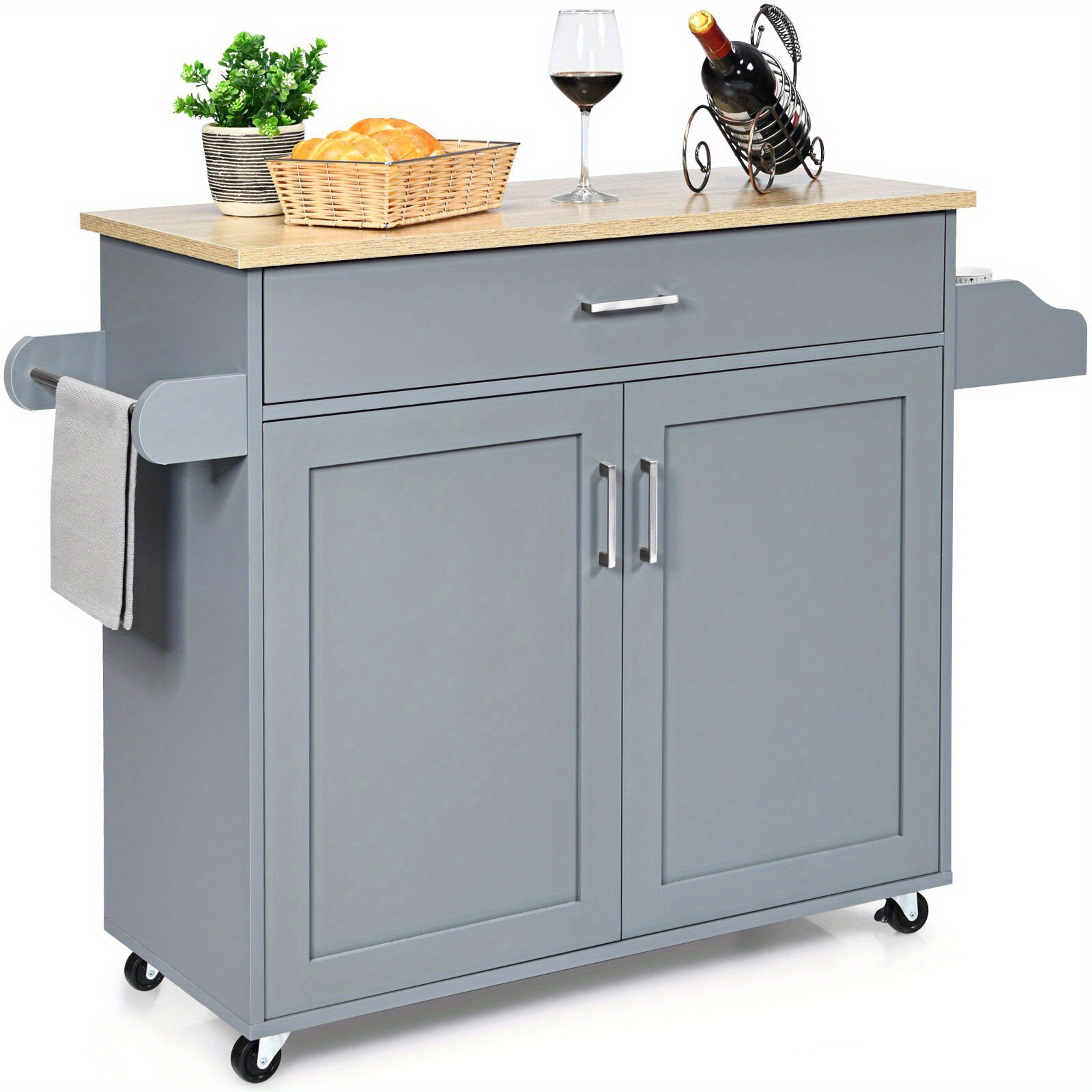 Gray Serving Cart With Adjustable Height And Wheels