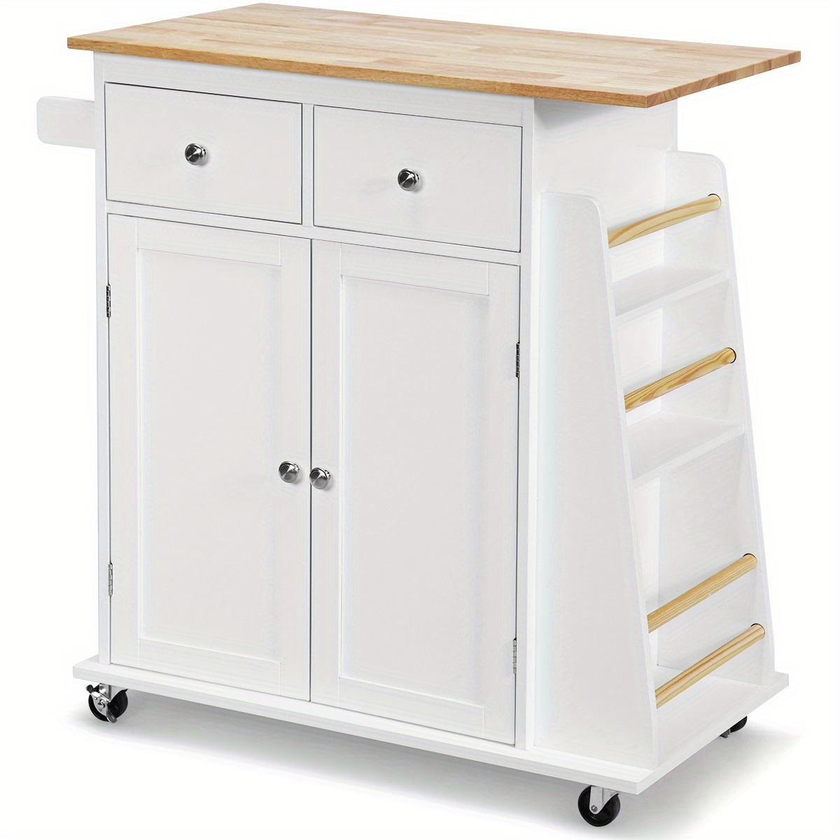 Rolling Kitchen Island Utility Trolley Cabinet Storage Spice Towel Rack White