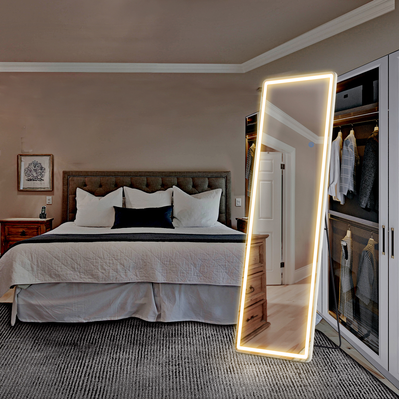 

64x21 Full Body Mirror With Led Lights, Over-the-door Functionality, Adjustable And 3 Color For Bedroom And Living Room