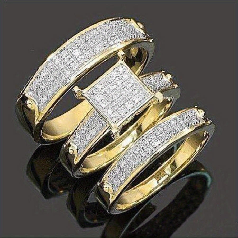 

3pcs/ Set Dazzling Women's Fashion Wedding Jewelry Ring Set Romantic Bride Engagement Wedding Band Anniversary Christmas Gift Banquet Birthday Gift Party Ring Size 5-11#