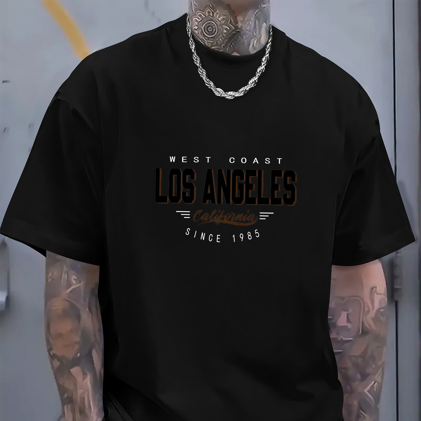 

Los Angeles Print Tee Shirt, Tees For Men, Casual Short Sleeve T-shirt For Summer