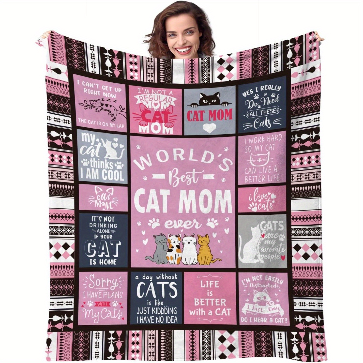 

Throw Blanket - Vintage Style All-season Flannel Fleece, Soft Cozy Sofa Tv Blanket, Cat Themed Digital Print, Knitted Crafting, 200-250g Lightweight Fabric, Perfect For Cat Lovers