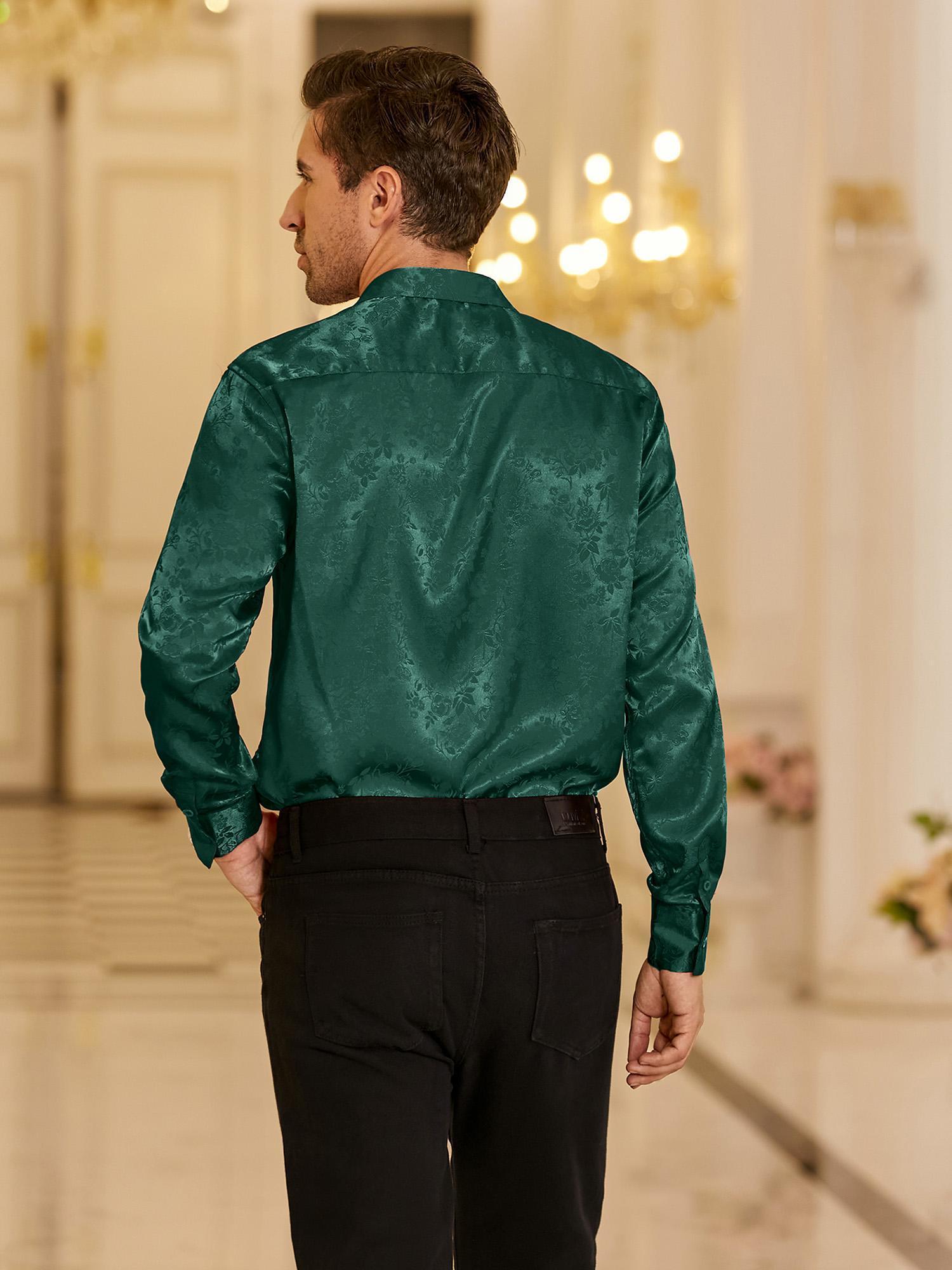 slim fit dress slacks Barry. Wang Hunter Green Floral Shirt Long Sleeve Button Down Shirt