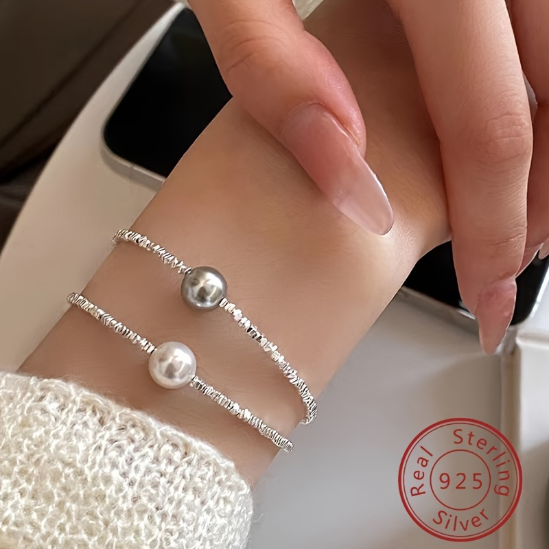 

1 Piece Of 925 Sterling Silver Fine Chain Bracelet, Elegant Hand Imitation Pearl Decoration, Suitable For Women's