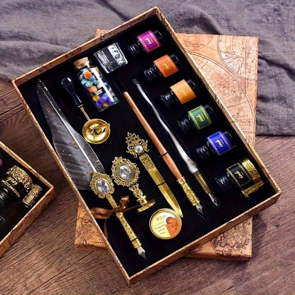 

Adeconper Vintage Gem Pen Set Calligraphy Painting Pen Letter Feather Pen Set Seal Wax Set Birthday And Holiday Gift Christmas Gift