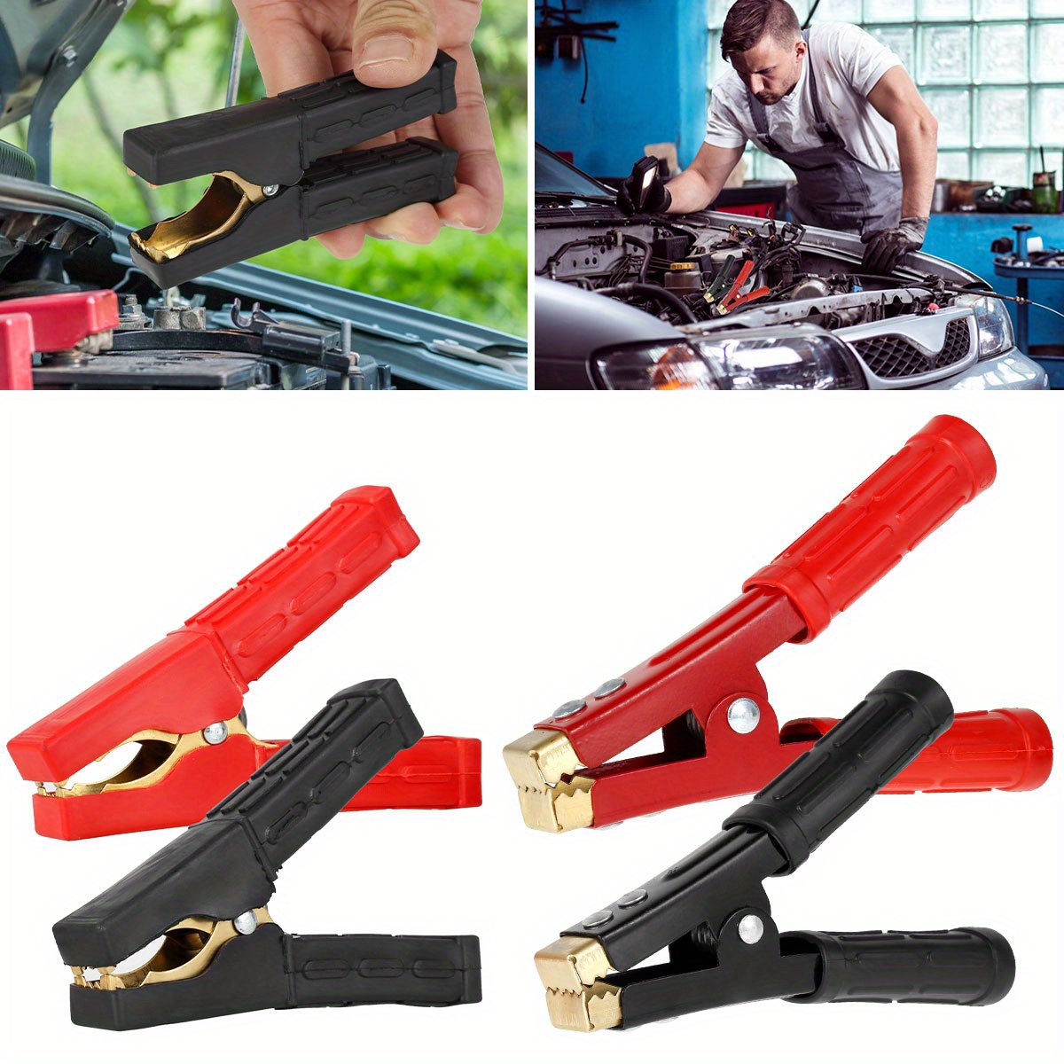 

2pcs Heavy Duty Pure Battery Clamps - 500-1000amp, Insulated Alligator Jump Leads For Cars & Trucks