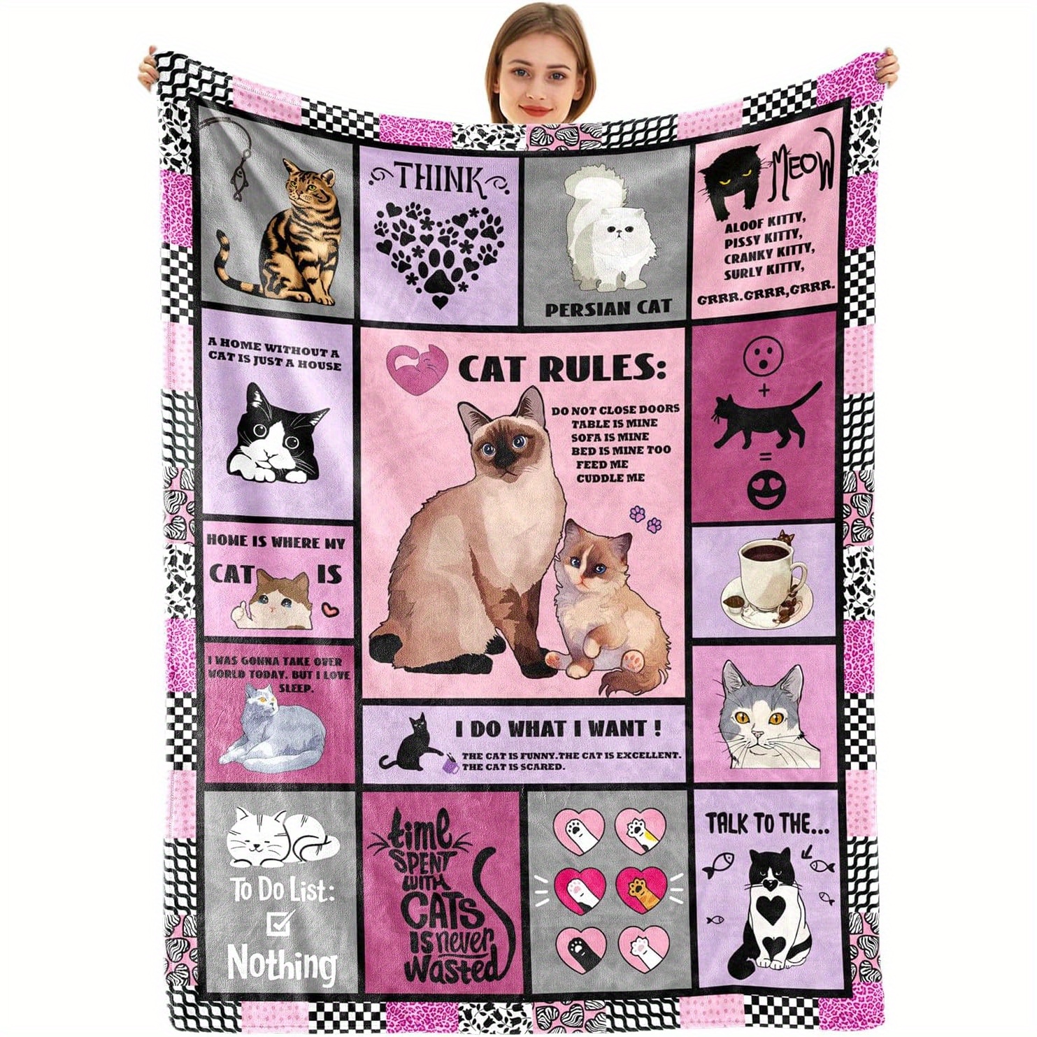 

Kitten Pattern Gift Blanket Soft Flannel Sofa Blanket Tv Throw Blanket Memorial Gift Blanket 1 Piece