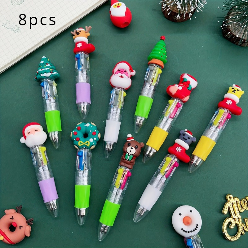 

8pcs Christmas - Ballpoint Pens - 4-in-1 Ink Retractable Pens For School & Office Supplies, Set For & Adults, Santa & Characters Decoration, No ,