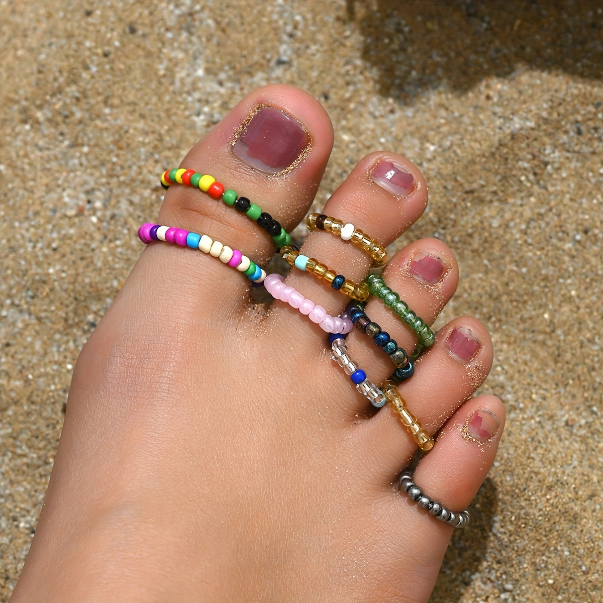 TEMU Set Of 10, Assorted Colors In , Elastic Toe Rings Perfect For Summer Vacations, A Trendy Accessory For