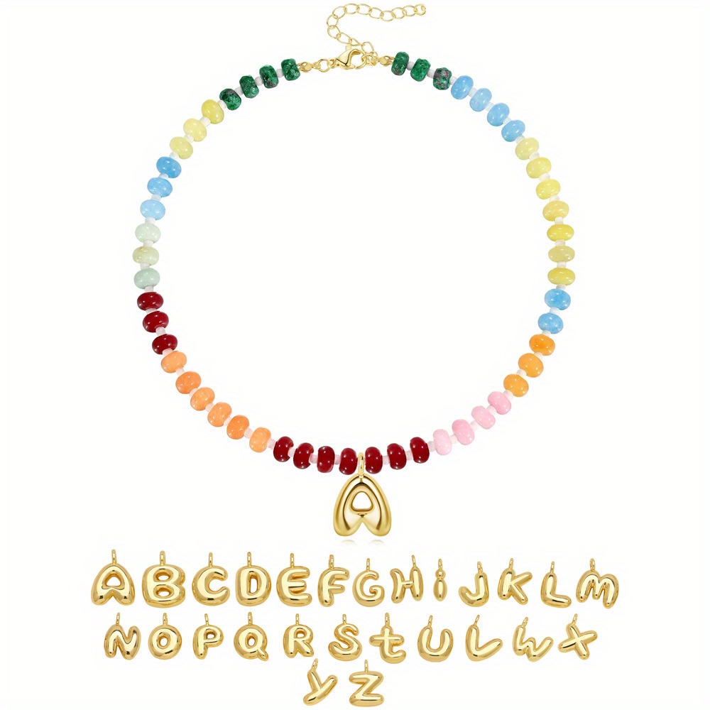 

Colorful Abacus Bead Collar Necklace, 26 Bubble Letter Pendant Collar Necklace