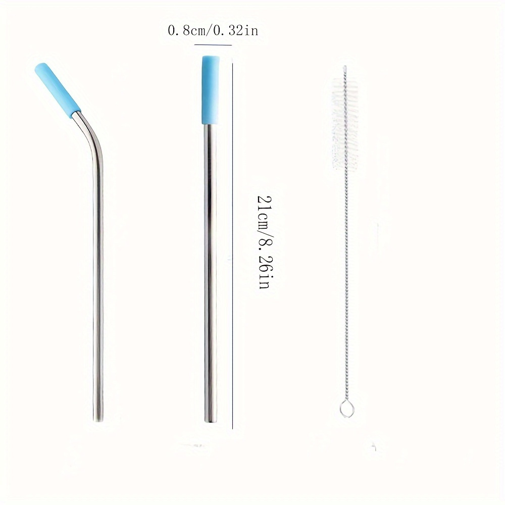 1 set stainless steel straws with silicone head replacement straw with straw brush and storage bag cup accessories details 2