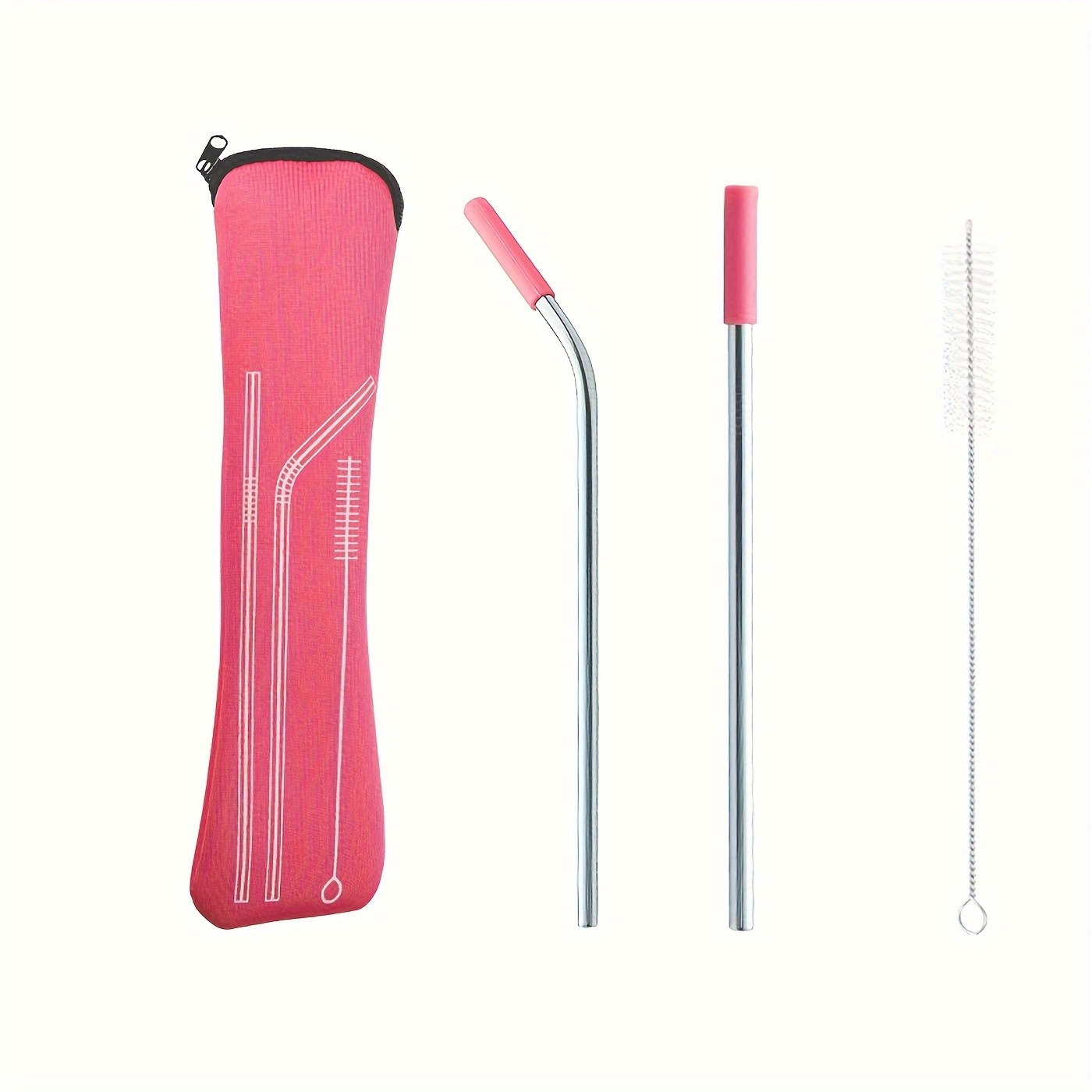 1 set stainless steel straws with silicone head replacement straw with straw brush and storage bag cup accessories details 4