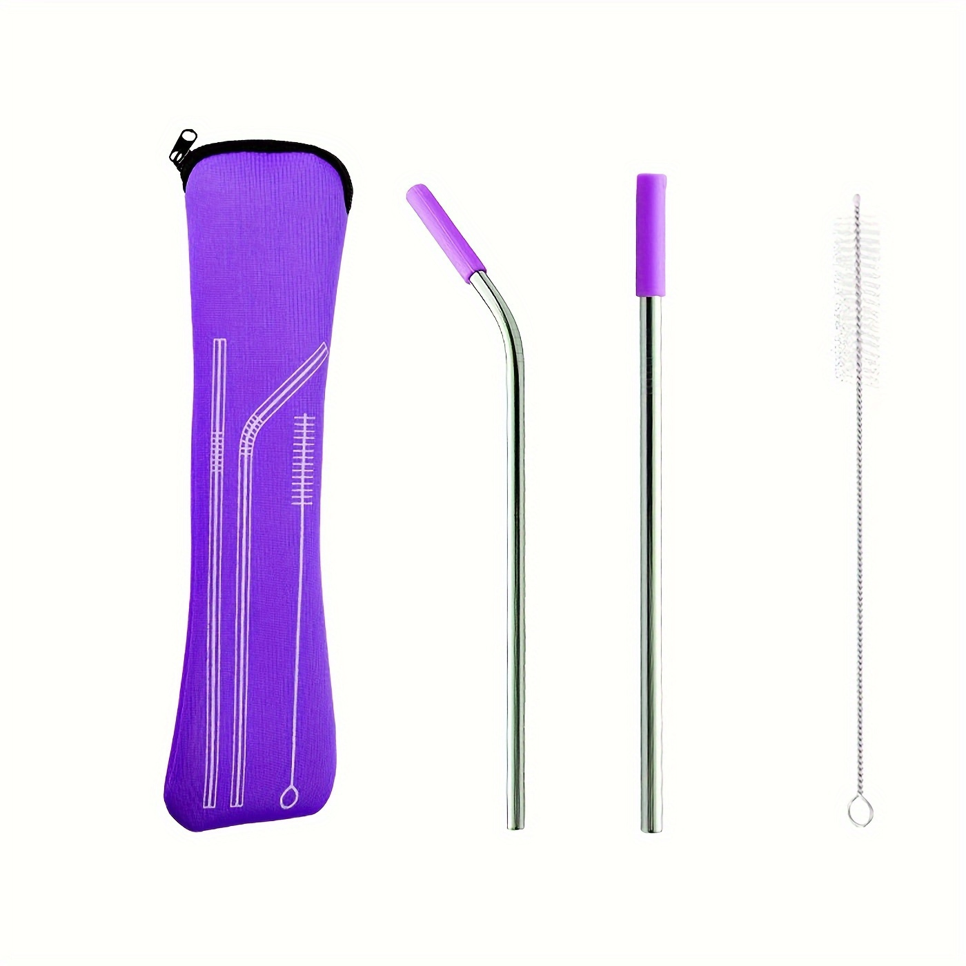 1 set stainless steel straws with silicone head replacement straw with straw brush and storage bag cup accessories details 5