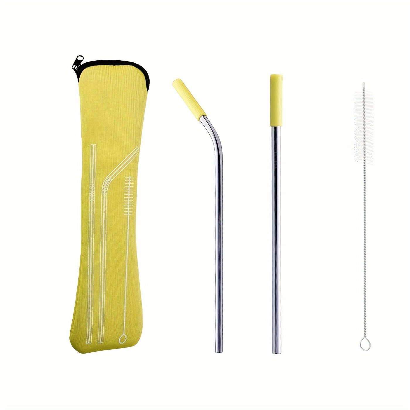 1 set stainless steel straws with silicone head replacement straw with straw brush and storage bag cup accessories details 6