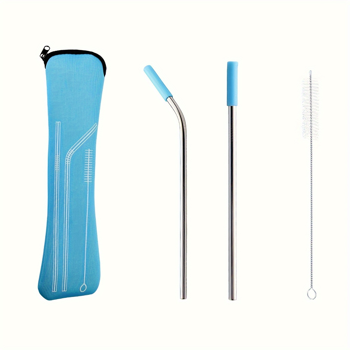 1 set stainless steel straws with silicone head replacement straw with straw brush and storage bag cup accessories details 7