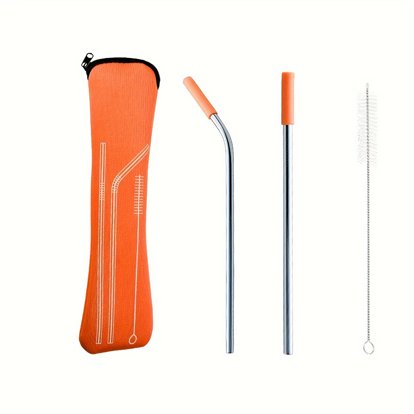 1 set stainless steel straws with silicone head replacement straw with straw brush and storage bag cup accessories details 8