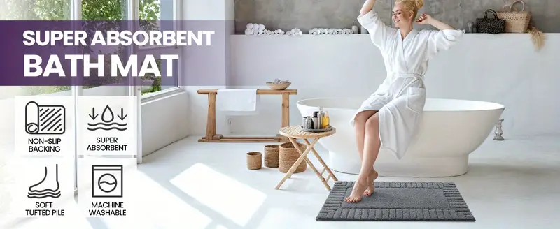bath mat bathroom rugs shower bathmat absorbent washable carpet mats for floor non slip 16 x24 dark grey Product details 0