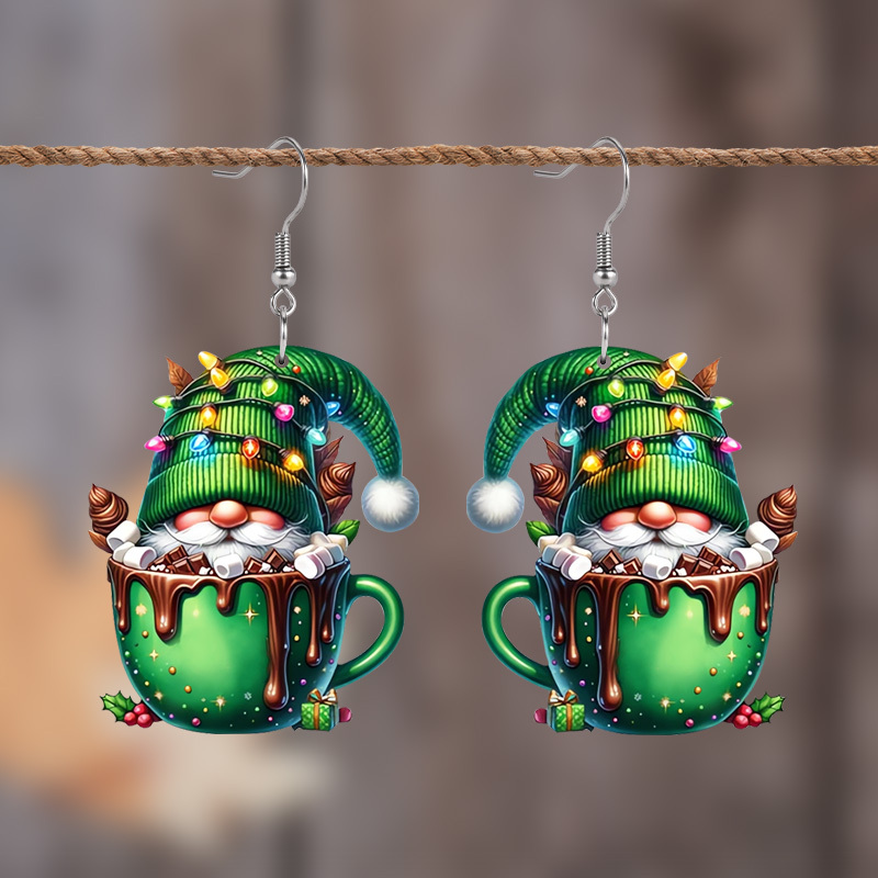 

Christmas Dwarf Cup Acrylic Drop & Dangle Earrings - Cute Classic Stainless Steel Ear Needle, Non-feather Festive Jewelry For All Seasons - Ideal For Gift-giving And Celebrations