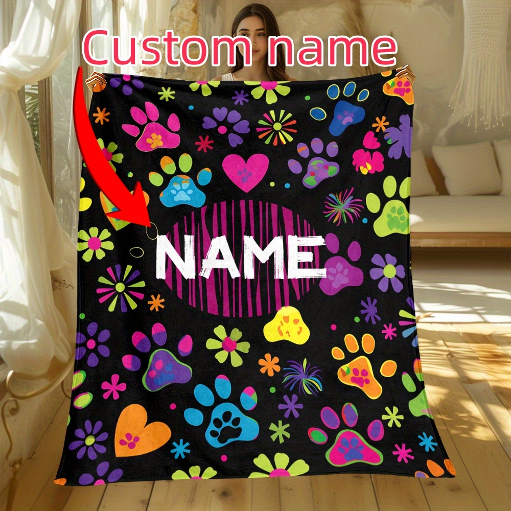 

Custom Dog Paw Print & Name Blanket - Soft, Lightweight Flannel Throw For Couch, Bed, Travel | Personalized Gift For Pet Lovers | Durable & Warm | Multiple Sizes Available