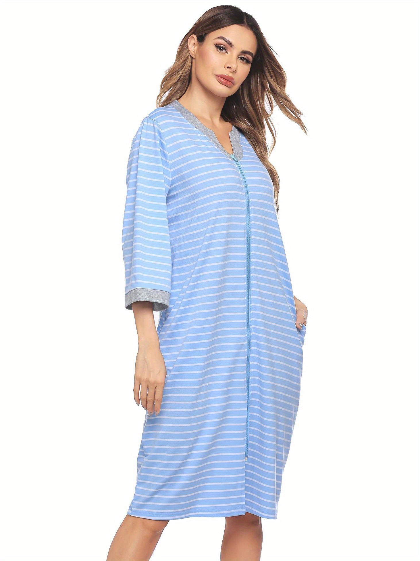 women zipper robe sleeve nightgowns soft lightweight Temu
