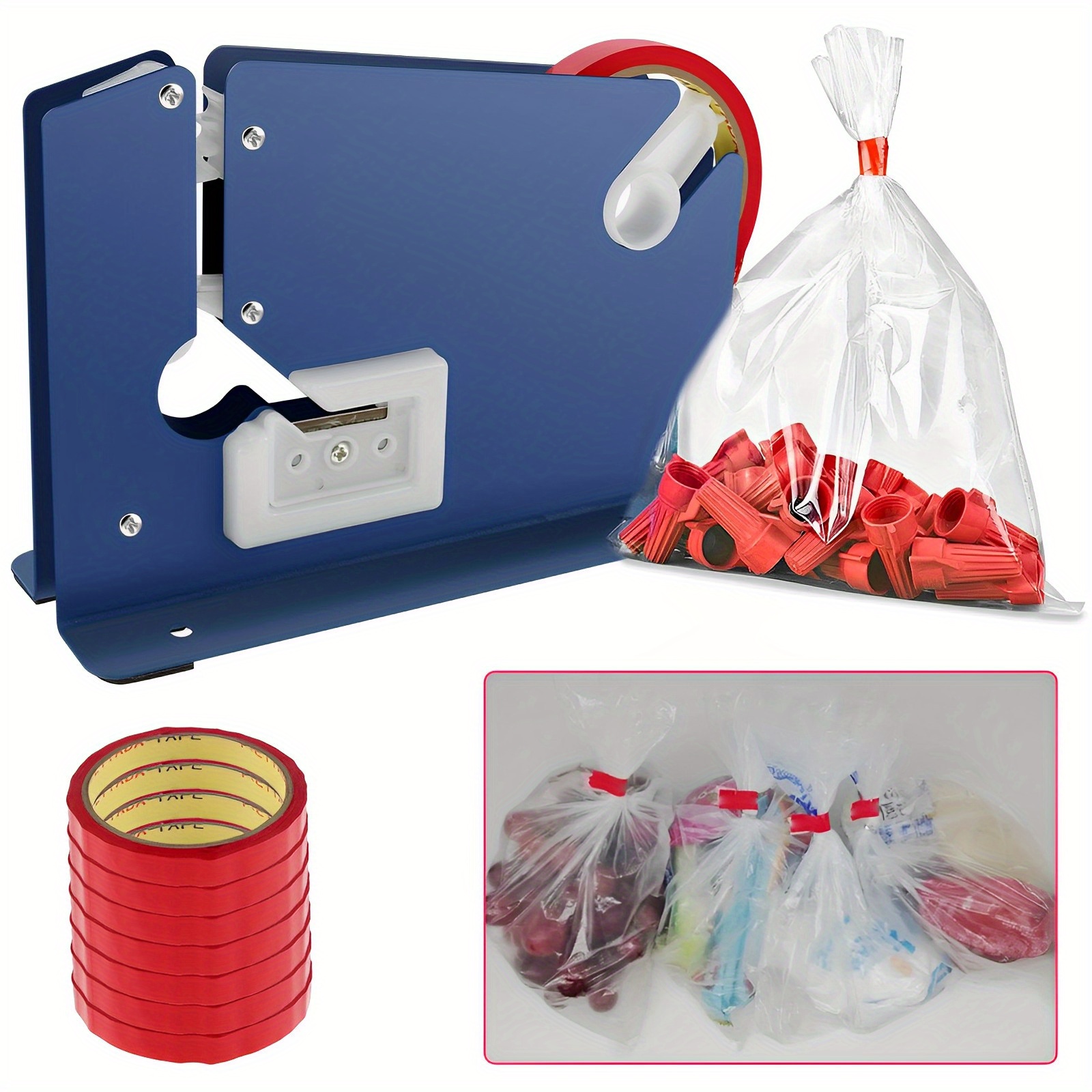 

Metal Bag Sealer With 7 Bag Sealing Tape: Manual Bag Sealer With Taper Dispenser, Trimmer Cutter, And Anti-slip Design For And Supermarket Use