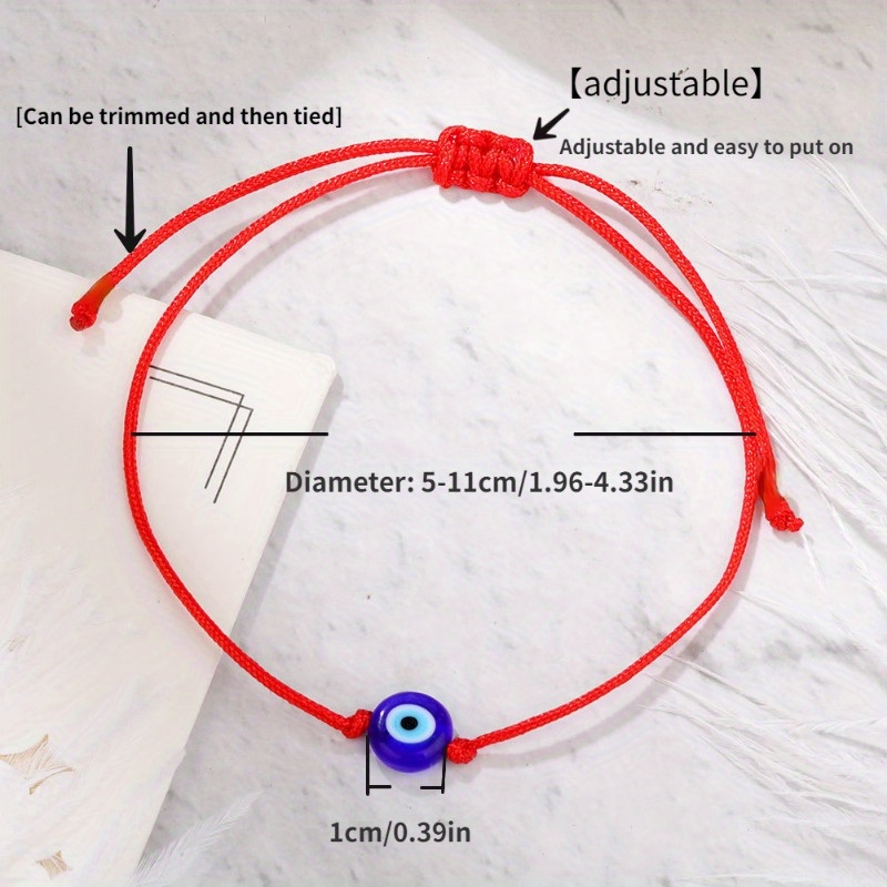 Adjustable Evil Eye Bracelet with Red Braided Rope Charm