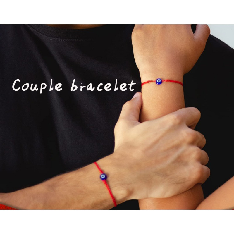 Adjustable Evil Eye Bracelet with Red Braided Rope Charm