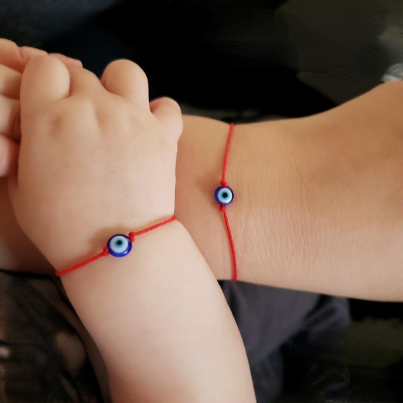 Adjustable Evil Eye Bracelet with Red Braided Rope Charm