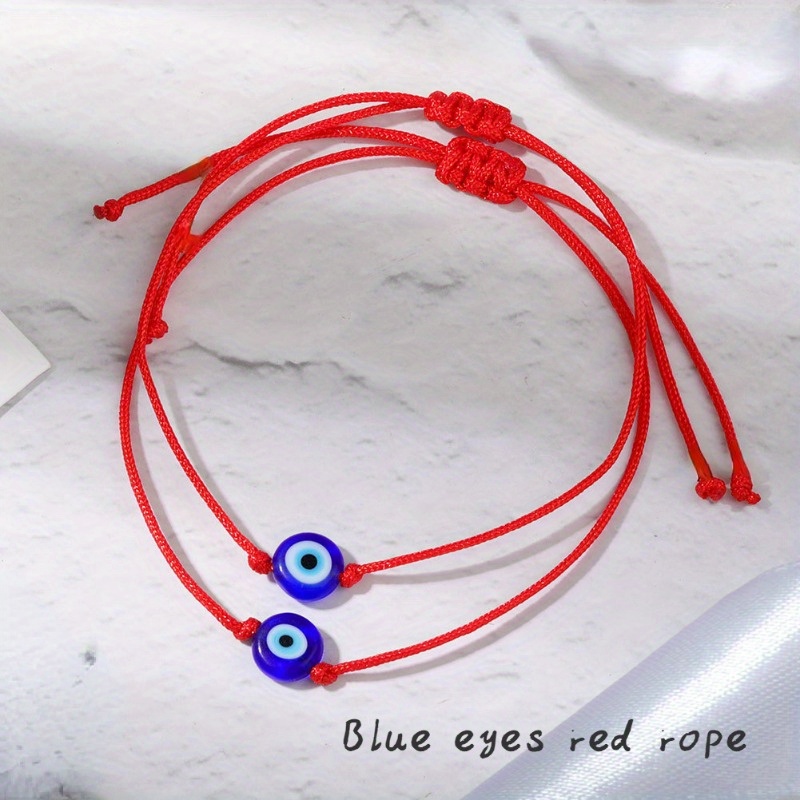 Adjustable Evil Eye Bracelet with Red Braided Rope Charm