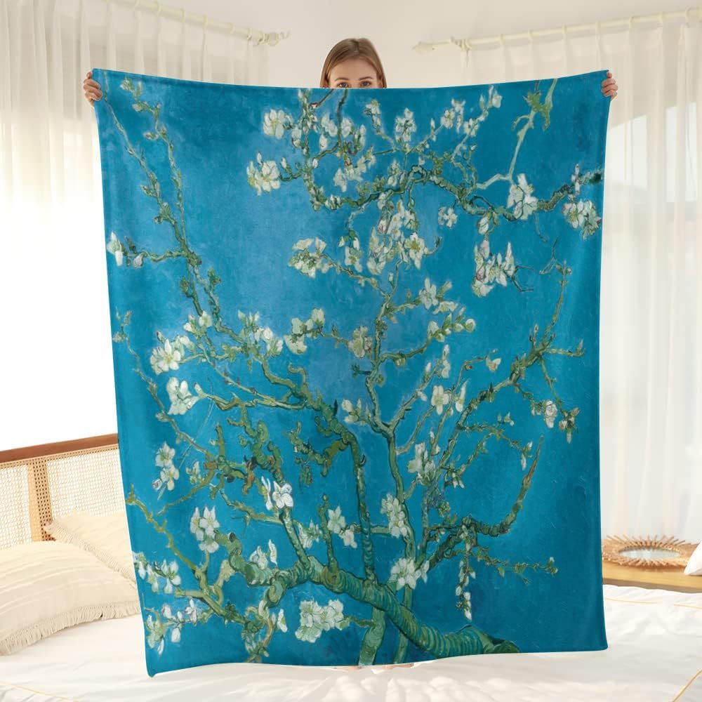 

Vintage Blossom Tree Pattern Soft Flannel Throw Blanket - Throw For Watching Tv - Unique Commemorative Gift, , Knitted Polyester Fabric, 200-250 Gsm