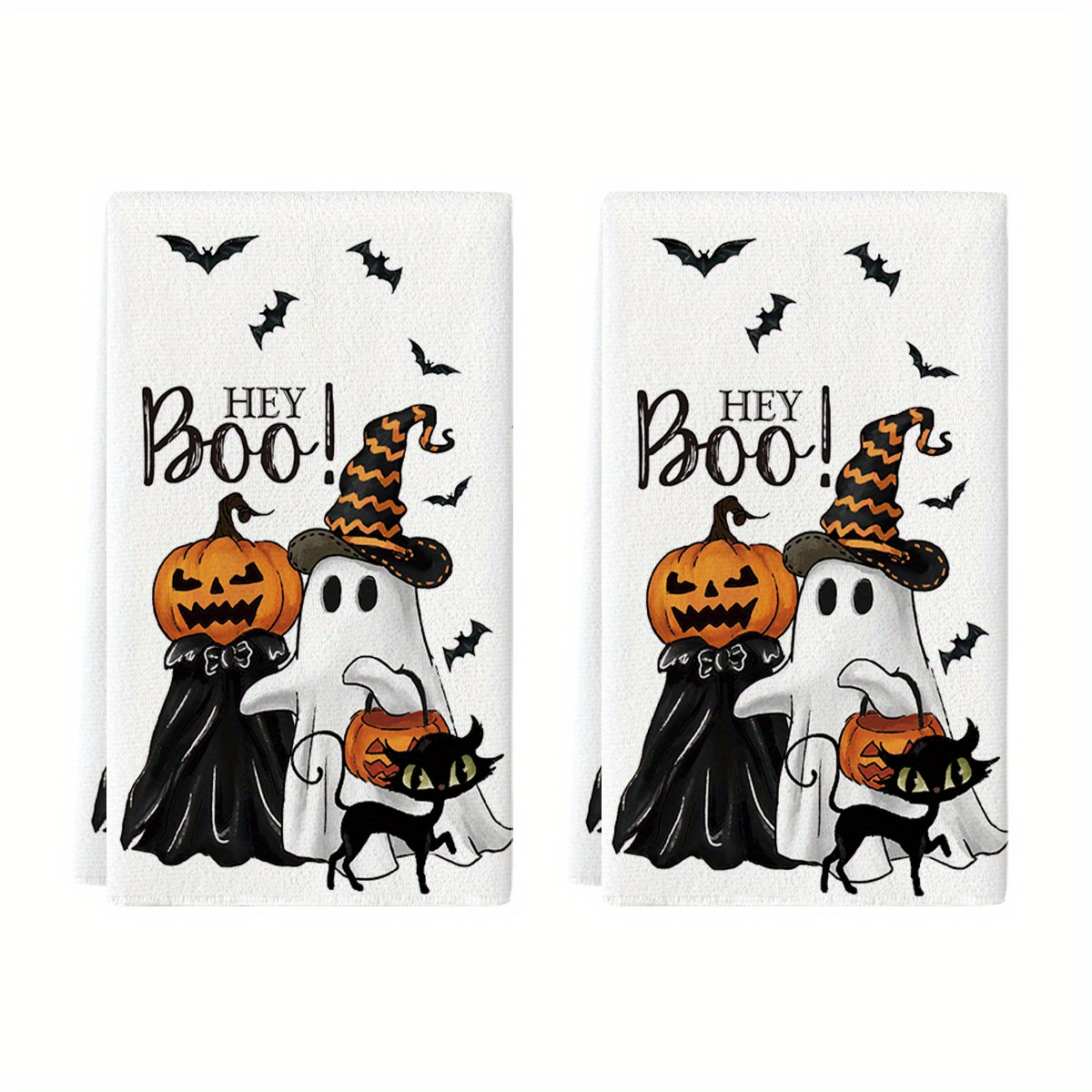 

Sm:)e Cat Kitchen Towels Dish Towels, 18x26 Inch Bats Jack-o'-lantern Decoration Hand Towels Set Of 2