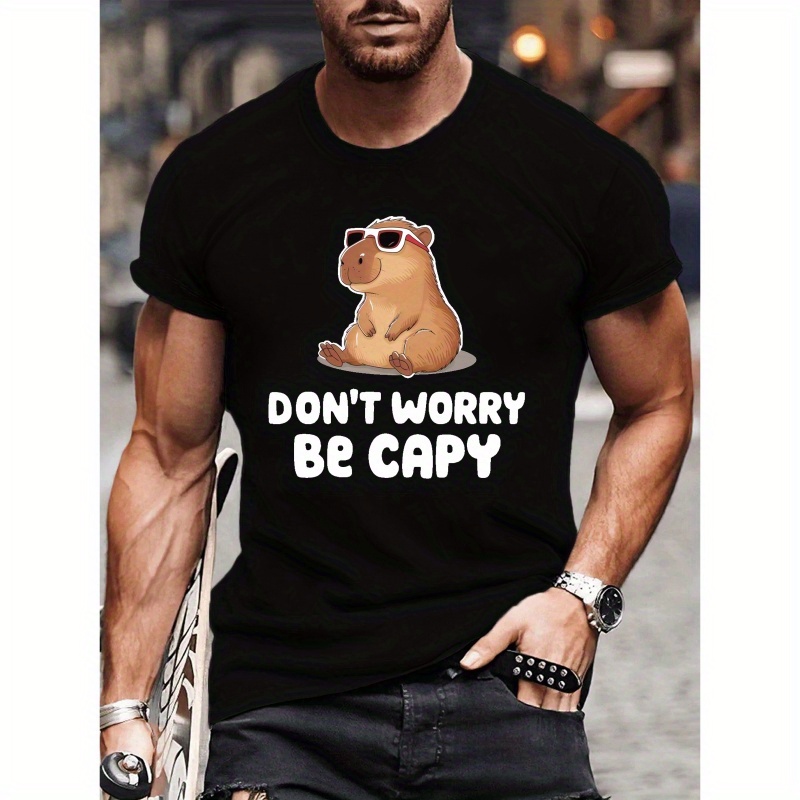 

T-shirt Homme Capybara avec Lunettes de Mode - Manches Courtes Décontractées, Polyester Respirant, Lavable en Machine - pour l'Été