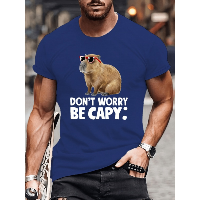 

Capybara With Sunglasses Print Tee Shirt, Men's Fashion Round Neck Short Sleeve T-shirt, Summer Casual Top