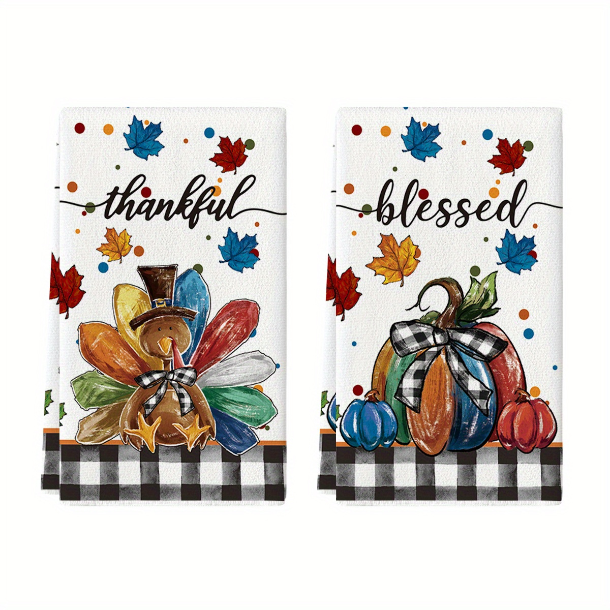 

2pcs Kitchen Towel, Colorful Floral & Pumpkin Pattern Tableware Cleaning Cloth, Absorbent & Quick-drying Dish Towel, For Household Cleaning, Ideal Kitchen Essentials, Gift