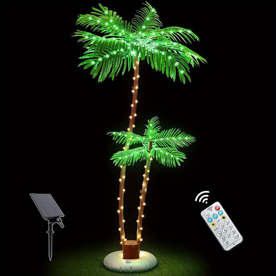 

6ft Led Solar Powered Lighted Artificial Palm Tree With 121 Led Lights, 8 Lighting Modes For Outdoors Pool Outside Patio Decor
