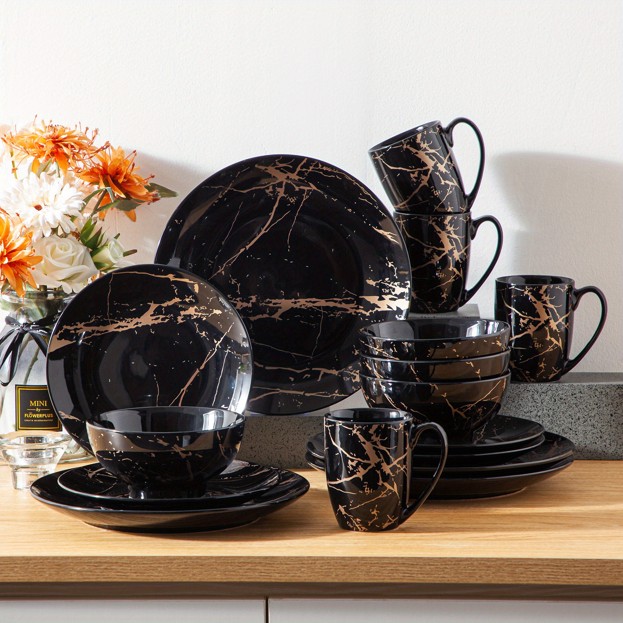 TEMU 16pcs Porcelain Glaze Ceramic Dinnerware Sets With Dinner Plate, Dessert Plate, Cereal Bowl And Mugs, Service For 4