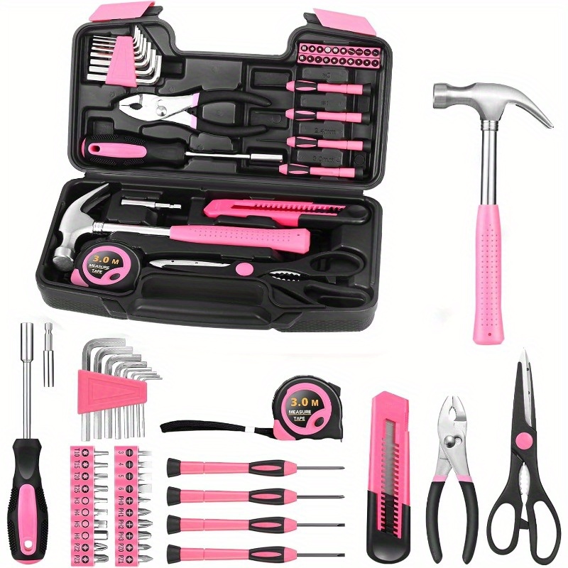 

39-piece All-purpose Pink Household Tool Kit With Toolbox: Basic Home Repair Diy Tool Set Storage Case